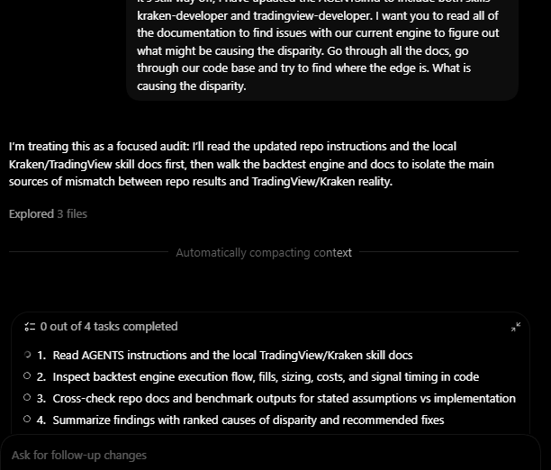 My chat with Codex after update My chat with Codex after update